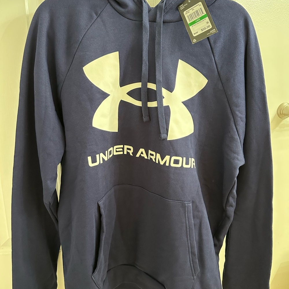 Under Armour Men's Rival Fleece Big Logo Blue Hoodie - Size L (NWT)